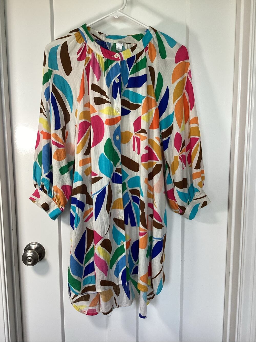 Tabitha Brown Women's Colorful Leaf Print‎ Tunic Dress Multicolor Medium